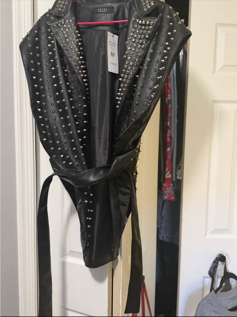 AKIRA Black Studded Faux Leather Sleeveless Moto Vest